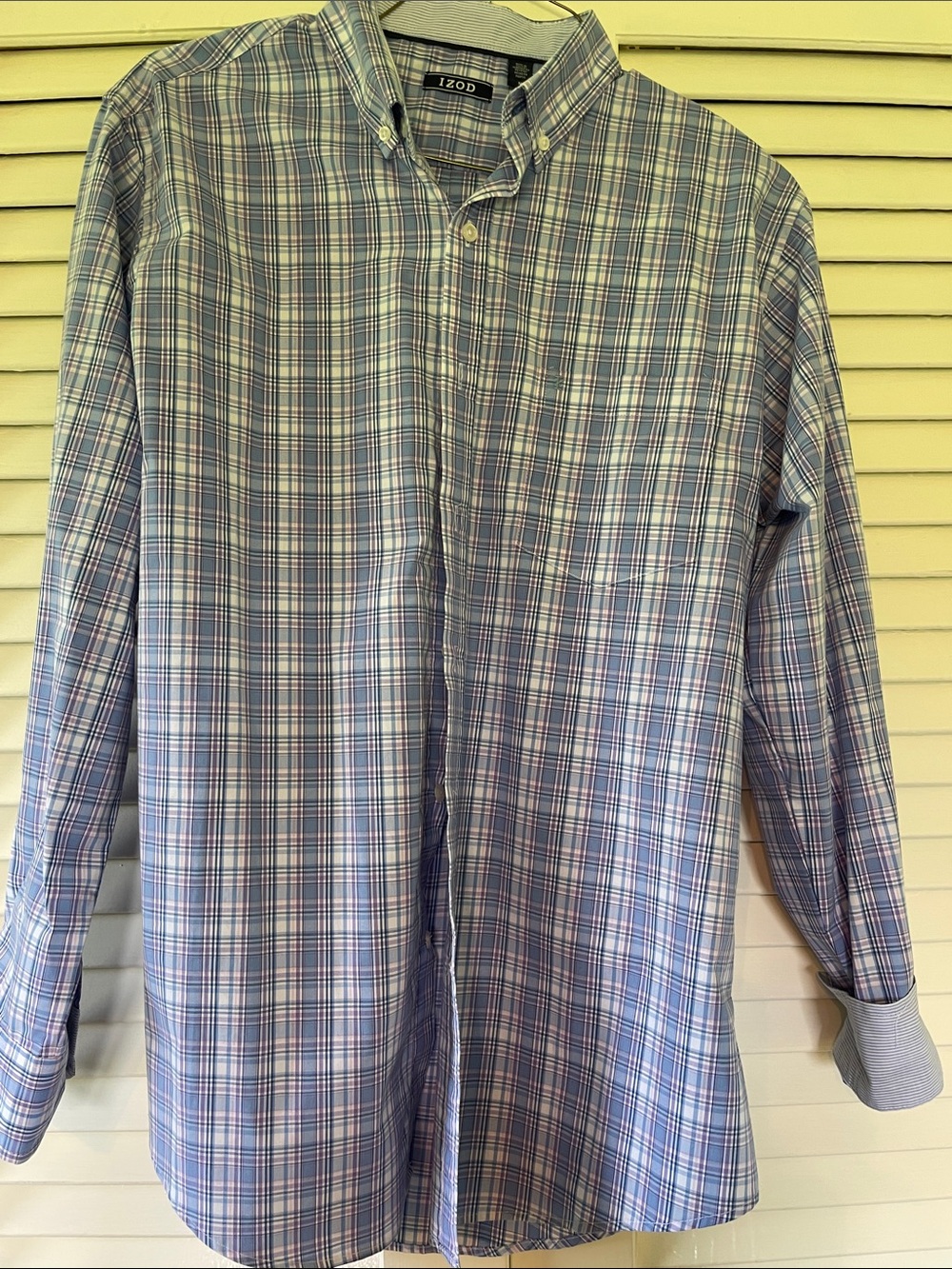 Izod Men’s Light Blue & White Plaid Button-Down Shirt